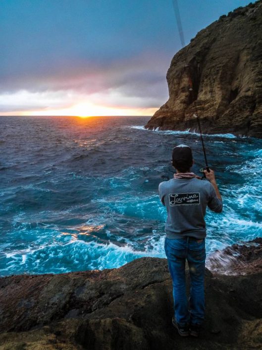 Sunset fishing from the azores island shore