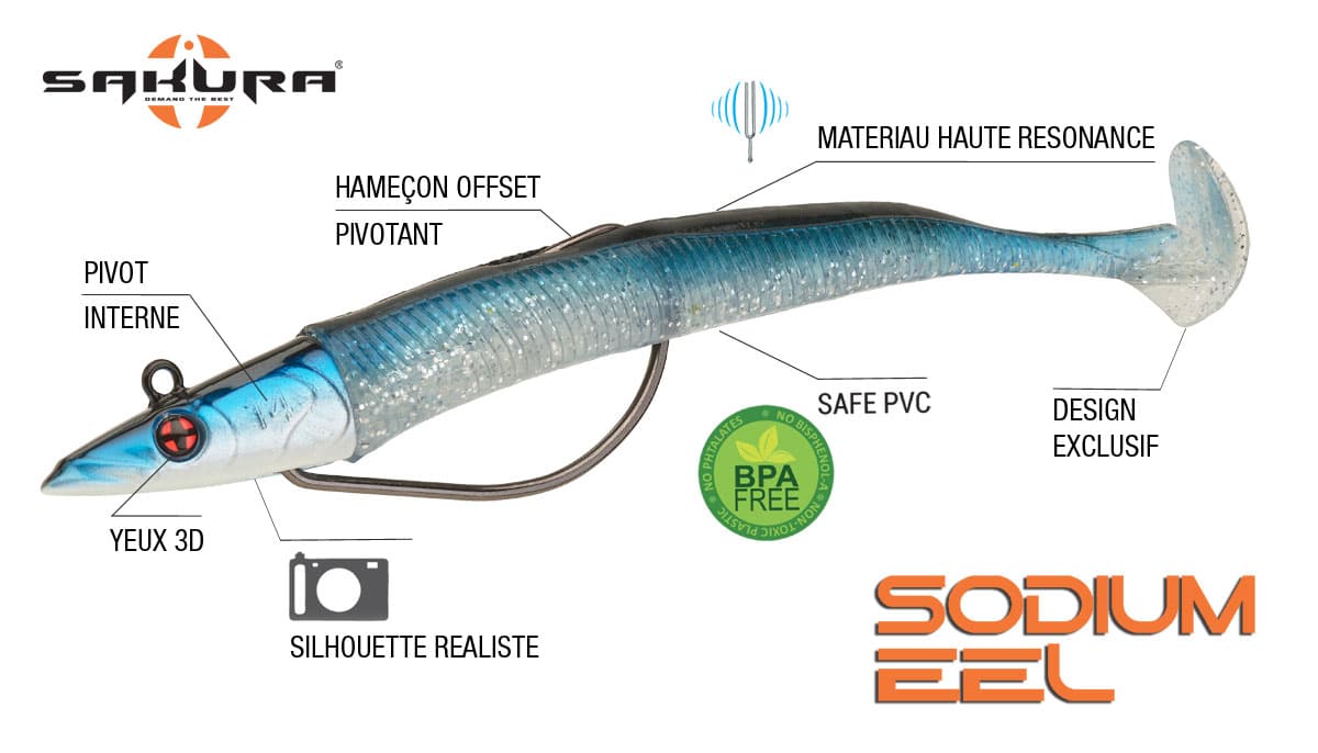 Leurre Souple Armé Sakura Sodium Eel 110mm (Shad pour Pêches